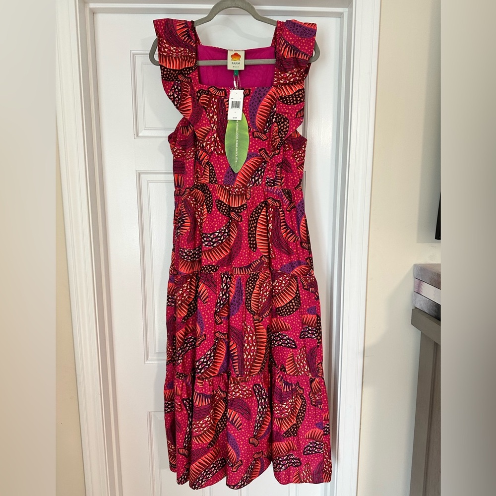 Farm Rio Women’s Wild Bananas Ruffled Midi Dress * size L * NWT